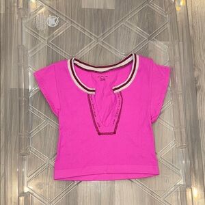 Girls' Hot Pink Ribbed Scoop-Neck Top